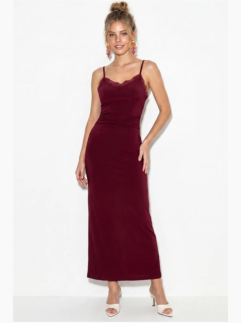 Robe longue moulante en dentelle lucci Rouge bordeaux - Kiabi