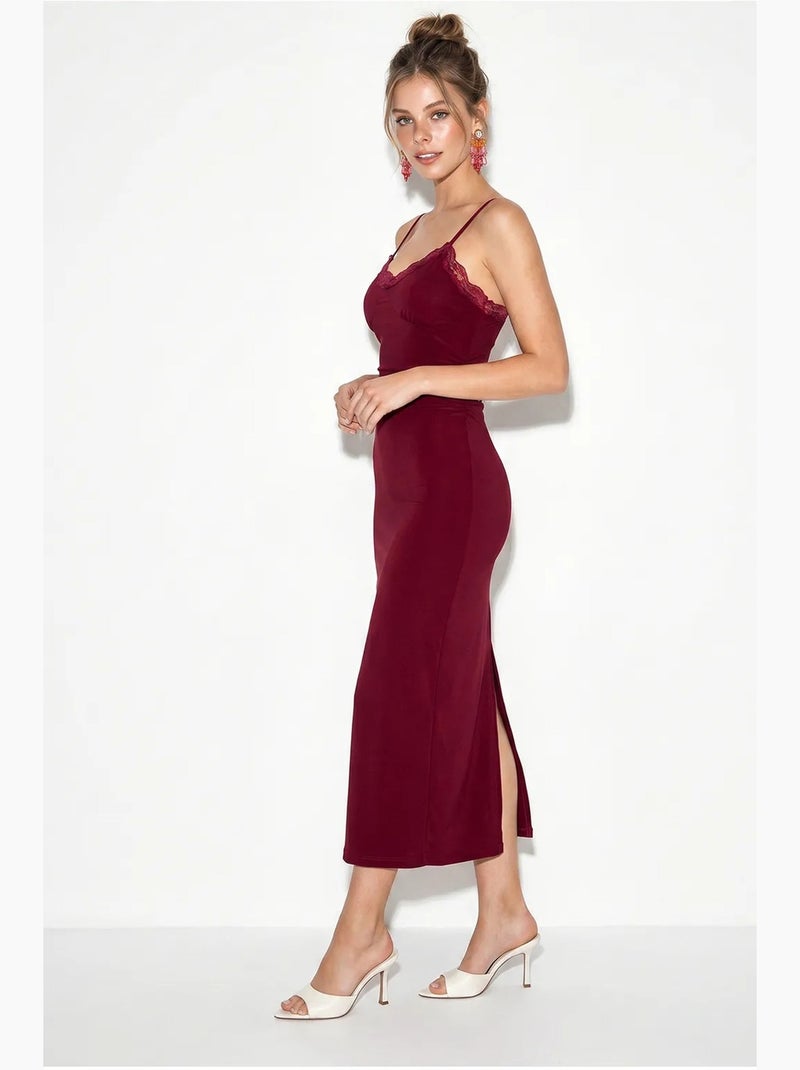 Robe longue moulante en dentelle lucci Rouge bordeaux - Kiabi
