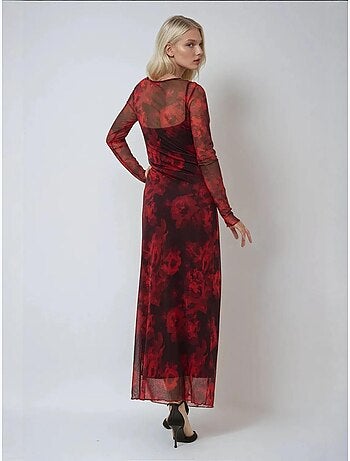 Robe longue moulante en maille à imprimé floral