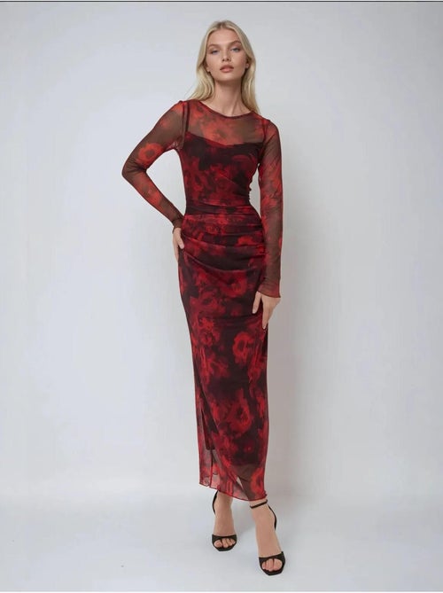 Robe longue moulante en maille à imprimé floral - Kiabi Robe longue moulante en maille à imprimé floral - Kiabi