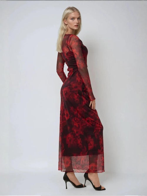 Robe longue moulante en maille à imprimé floral - Kiabi Robe longue moulante en maille à imprimé floral - Kiabi