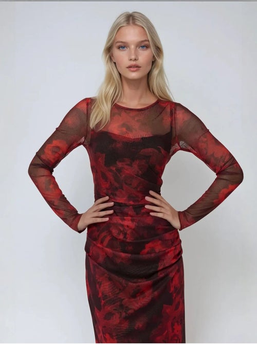 Robe longue moulante en maille à imprimé floral - Kiabi Robe longue moulante en maille à imprimé floral - Kiabi