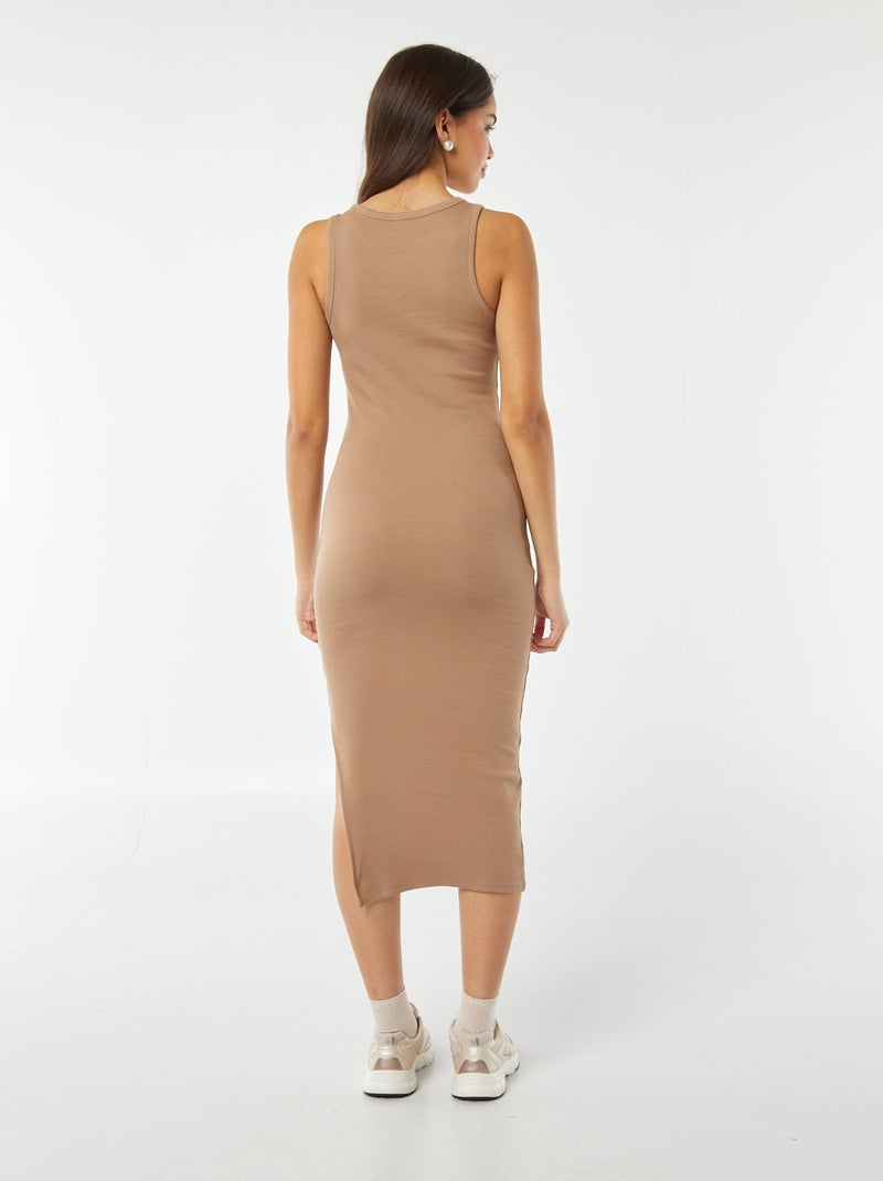 Robe longue moulante en maille côtelée sans manche moulante BEIGE - Kiabi