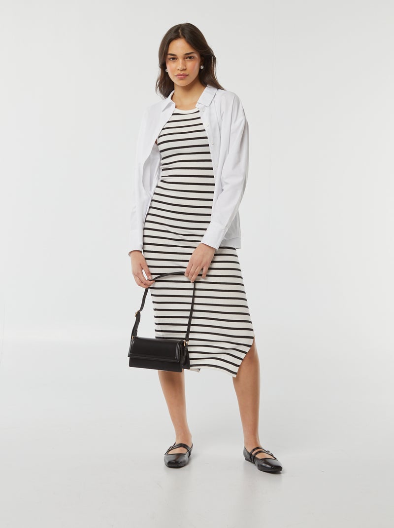 Robe longue moulante en maille côtelée sans manche moulante BLANC - Kiabi