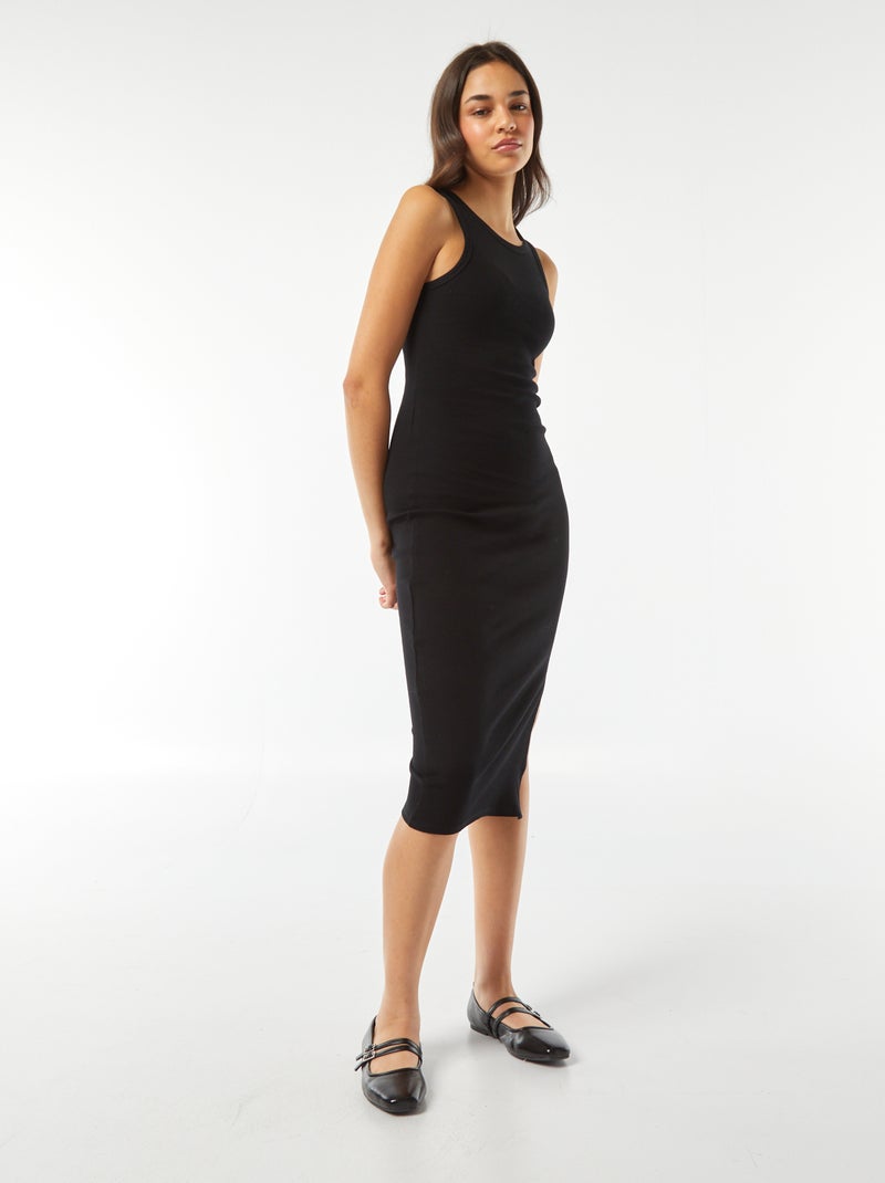 Robe longue moulante en maille côtelée sans manche moulante noir - Kiabi