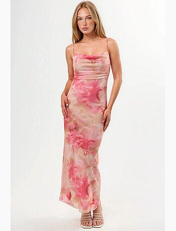 Robe longue moulante en tulle imprimé hiccup