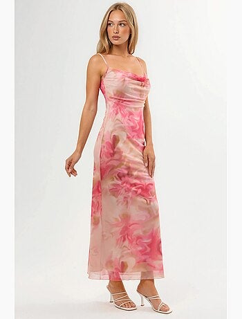 Robe longue moulante en tulle imprimé hiccup