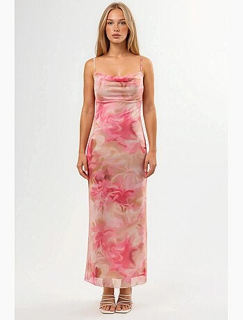 Robe longue moulante en tulle imprimé hiccup