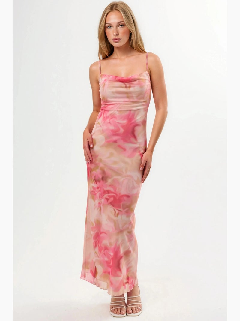 Robe longue moulante en tulle imprimé hiccup Rose clair - Kiabi