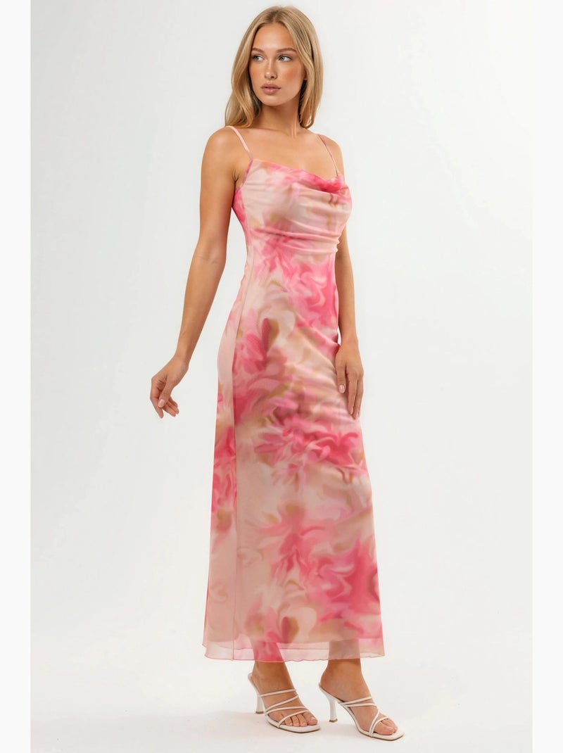Robe longue moulante en tulle imprimé hiccup Rose clair - Kiabi