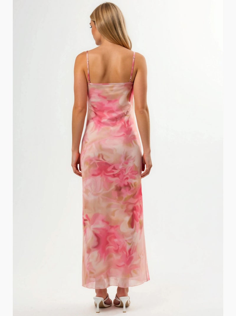 Robe longue moulante en tulle imprimé hiccup Rose clair - Kiabi