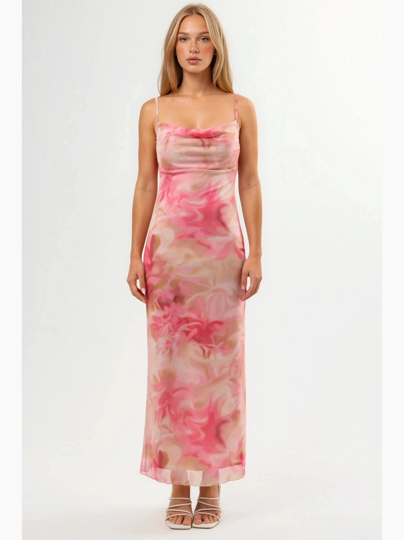 Robe longue moulante en tulle imprimé hiccup Rose clair - Kiabi