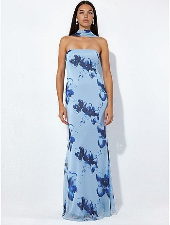 Robe longue moulante fleurie sans bretelles