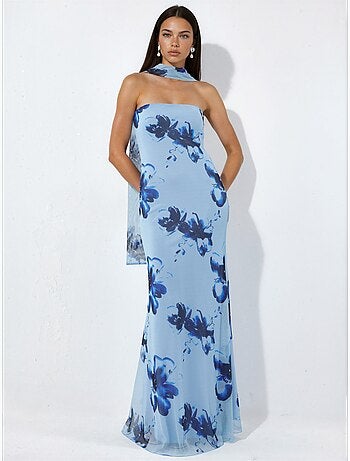 Robe longue moulante fleurie sans bretelles