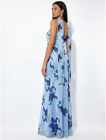 Robe longue moulante fleurie sans bretelles