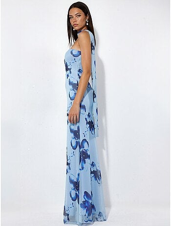 Robe longue moulante fleurie sans bretelles