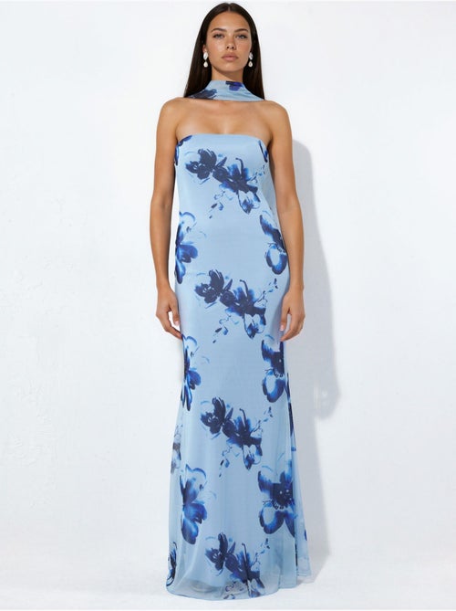 Robe longue moulante fleurie sans bretelles - Kiabi
