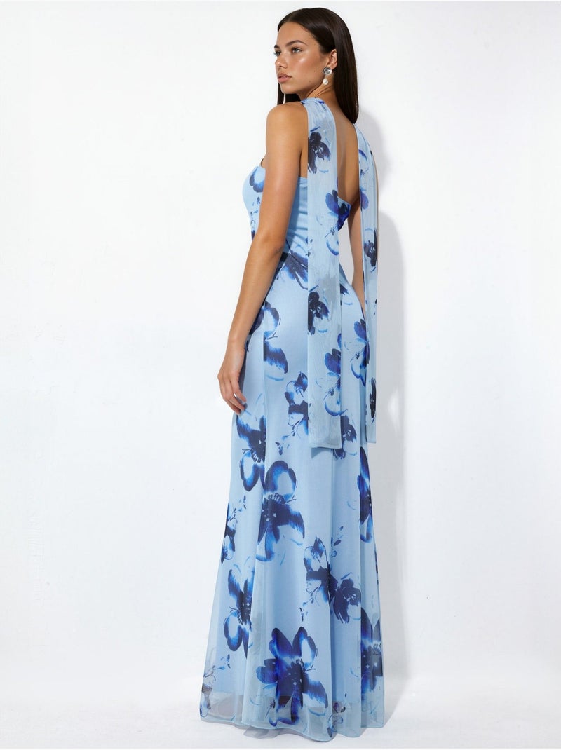 Robe longue moulante fleurie sans bretelles Bleu ciel - Kiabi