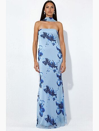 Robe longue moulante fleurie sans bretelles hiccup