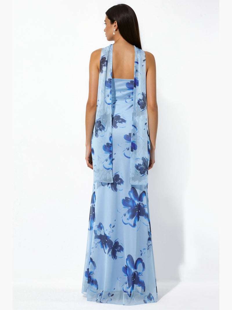 Robe longue moulante fleurie sans bretelles hiccup Bleu ciel - Kiabi