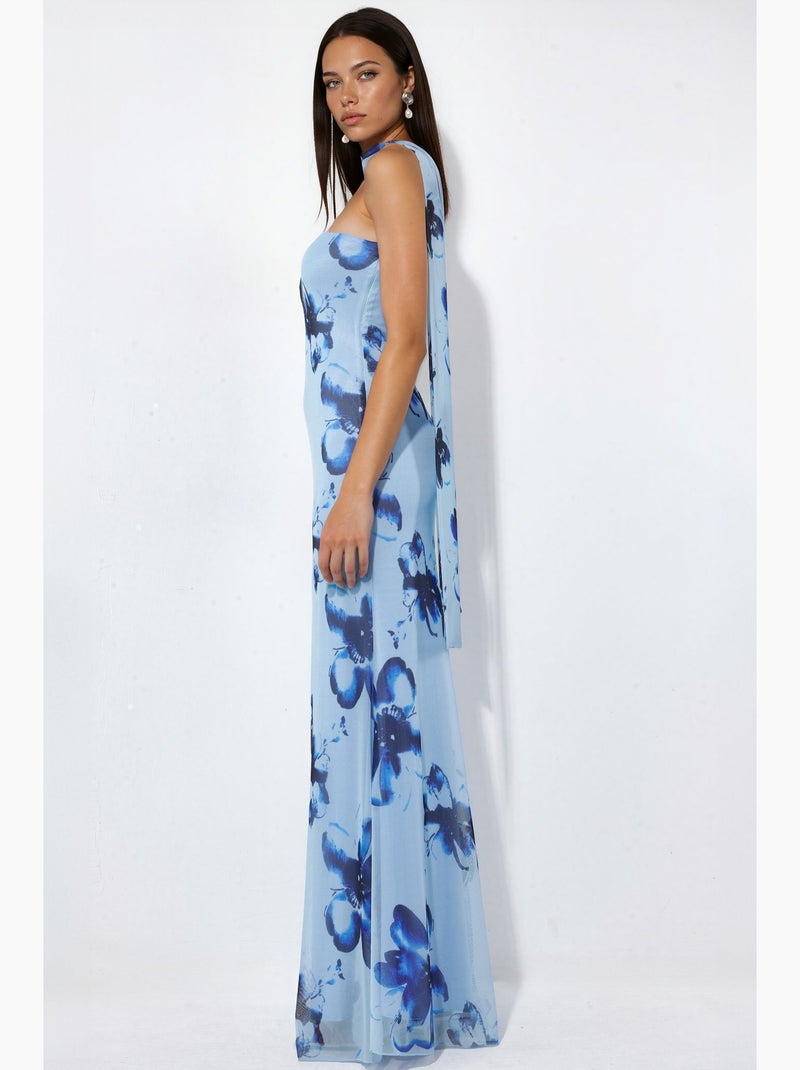 Robe longue moulante fleurie sans bretelles hiccup Bleu ciel - Kiabi