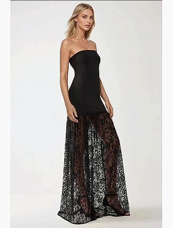 Robe longue moulante sans bretelles avec détails en dentelle hiccup