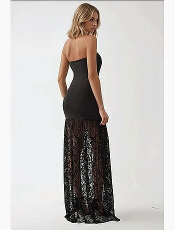 Robe longue moulante sans bretelles avec détails en dentelle hiccup