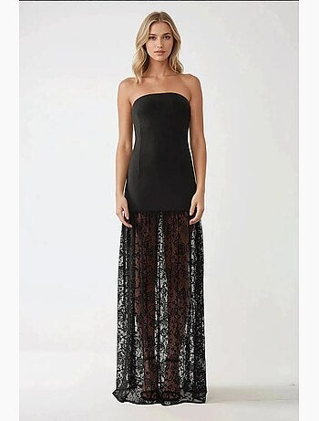 Robe longue moulante sans bretelles avec détails en dentelle hiccup
