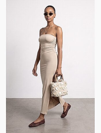 Robe longue moulante sans bretelles avec fente dilvin