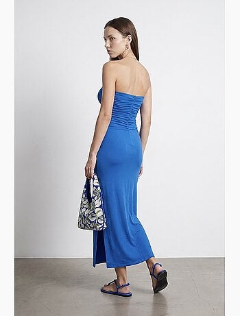 Robe longue moulante sans bretelles avec fente dilvin