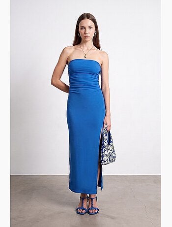 Robe longue moulante sans bretelles avec fente dilvin