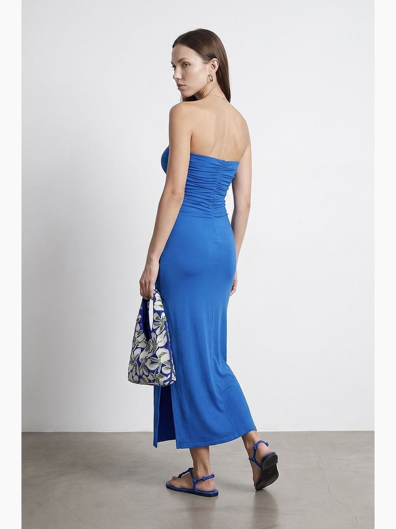 Robe longue moulante sans bretelles avec fente dilvin Bleu cobalt - Kiabi
