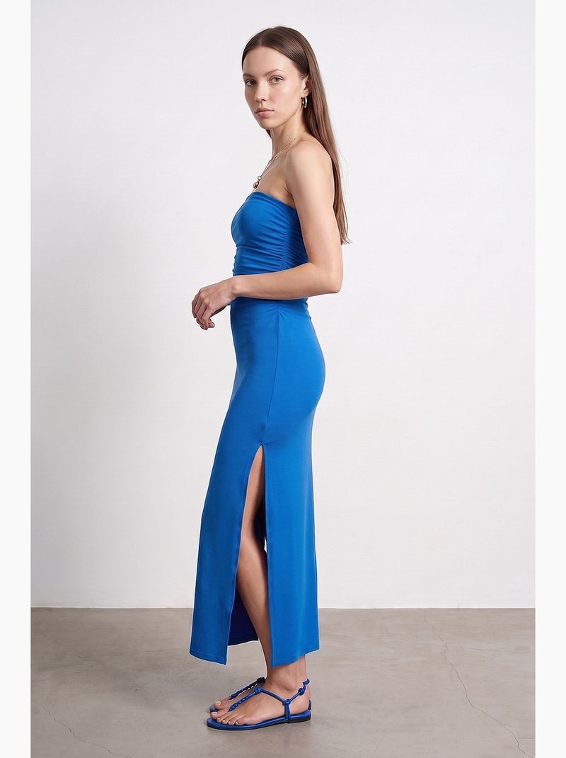 Robe longue moulante sans bretelles avec fente dilvin Bleu cobalt - Kiabi