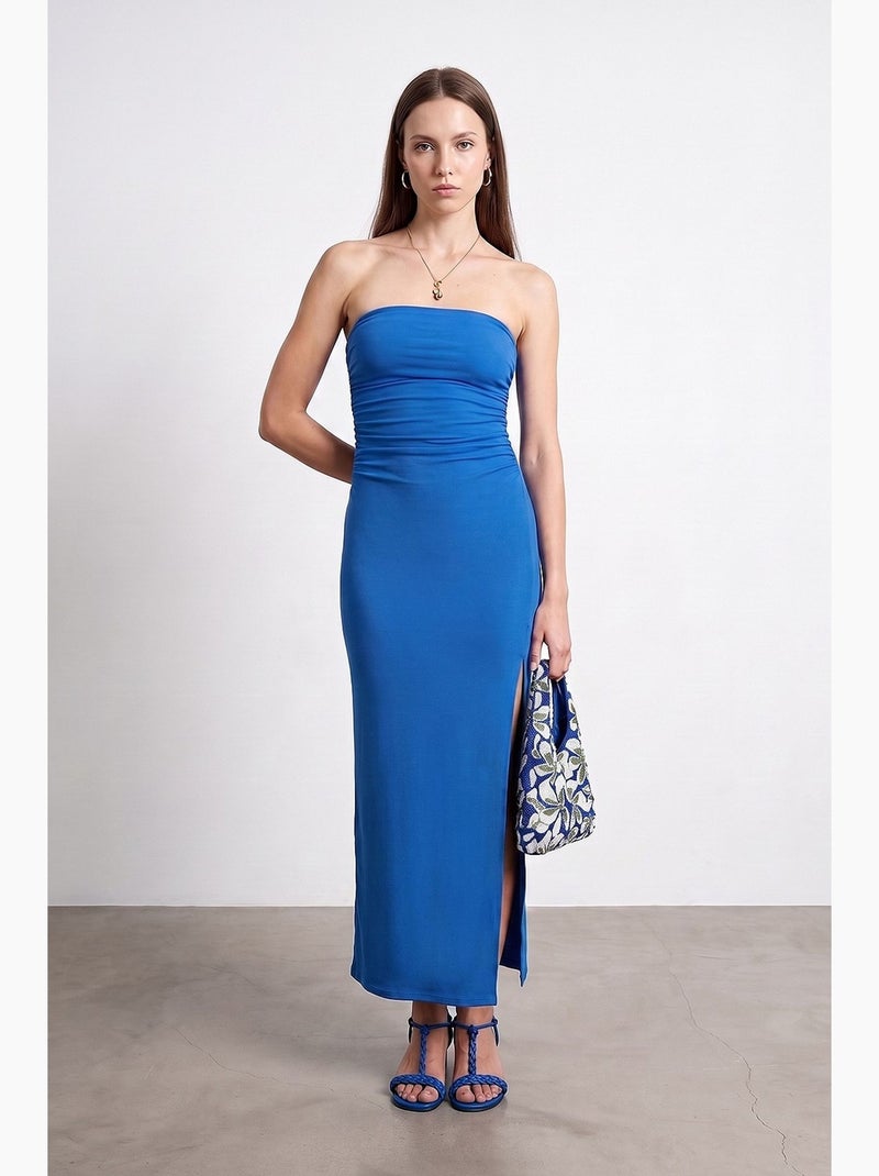 Robe longue moulante sans bretelles avec fente dilvin Bleu cobalt - Kiabi