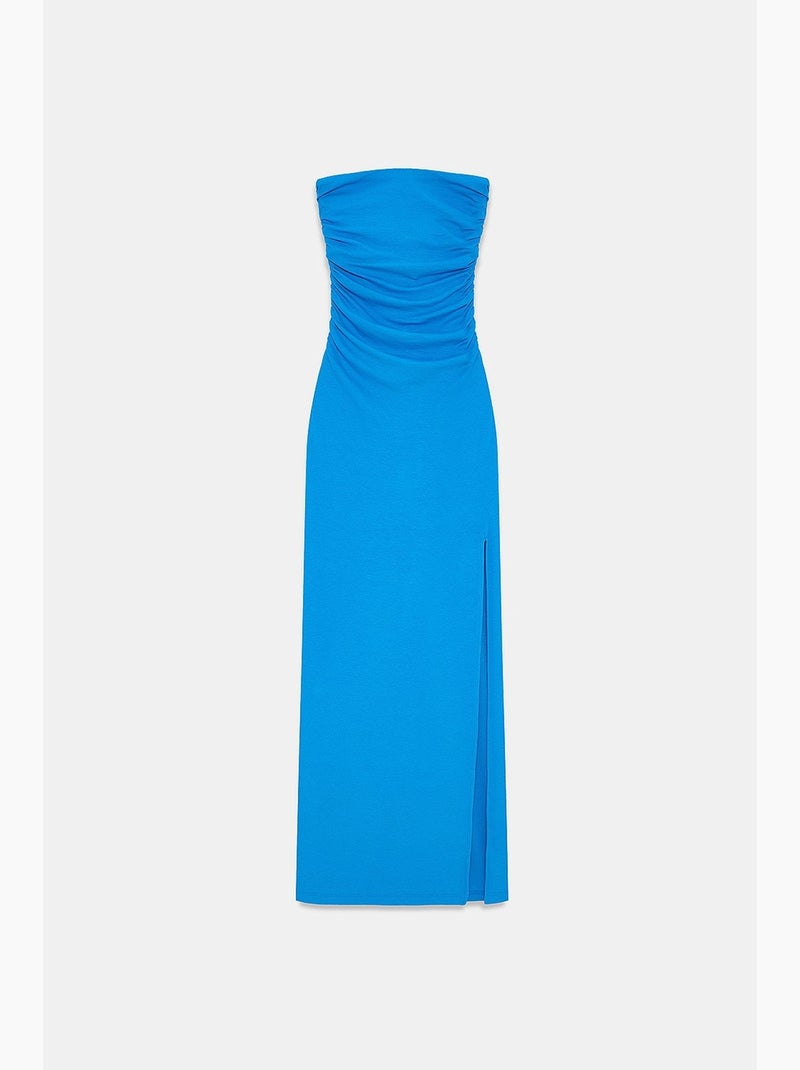 Robe longue moulante sans bretelles avec fente dilvin Bleu cobalt - Kiabi
