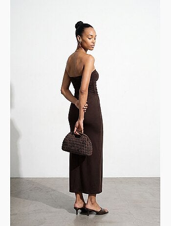 Robe longue moulante sans bretelles avec fente dilvin