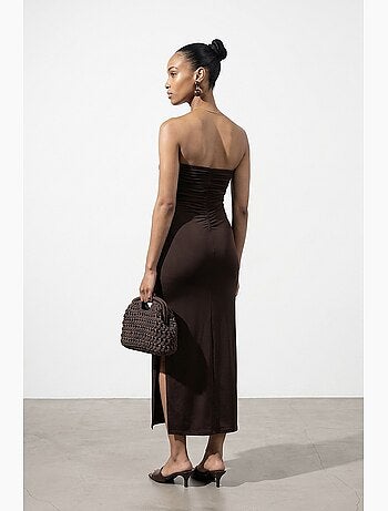 Robe longue moulante sans bretelles avec fente dilvin