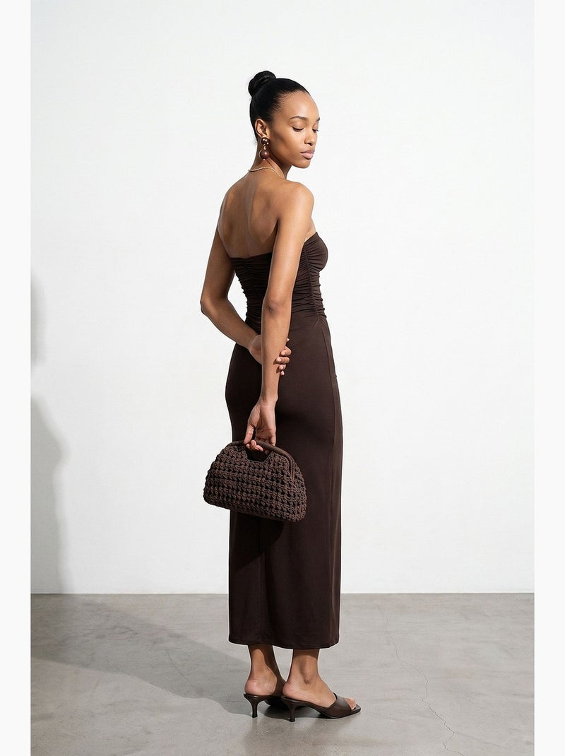 Robe longue moulante sans bretelles avec fente dilvin Marron chocolat - Kiabi
