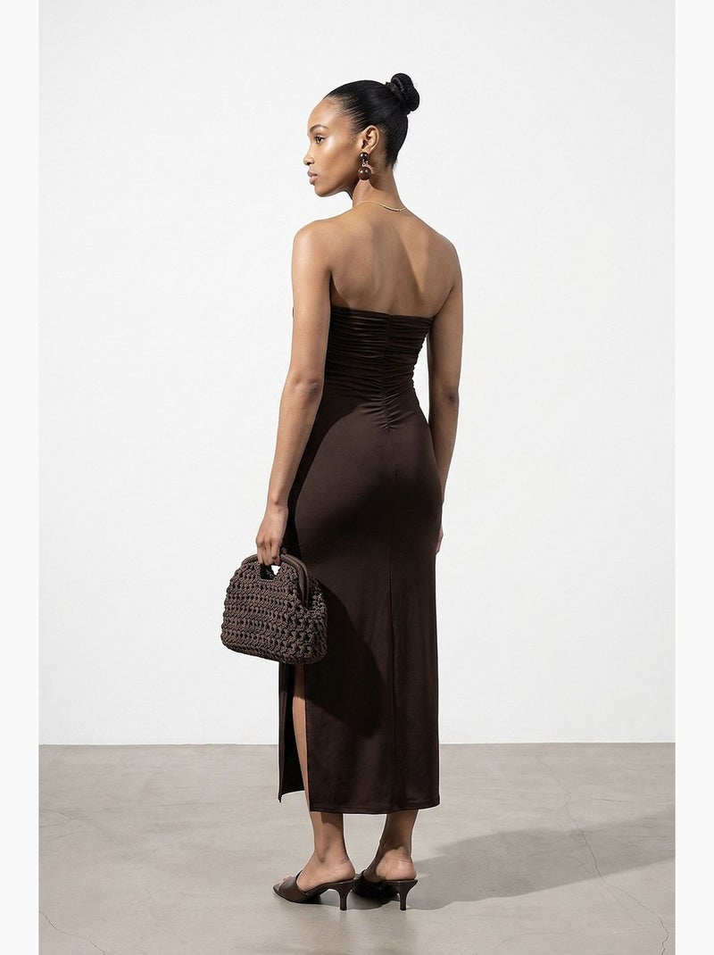Robe longue moulante sans bretelles avec fente dilvin Marron chocolat - Kiabi