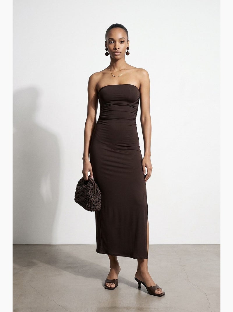 Robe longue moulante sans bretelles avec fente dilvin Marron chocolat - Kiabi