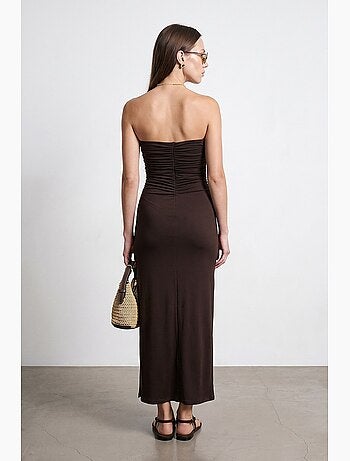 Robe longue moulante sans bretelles avec fente dilvin