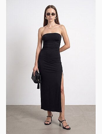 Robe longue moulante sans bretelles avec fente dilvin