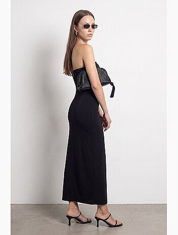 Robe longue moulante sans bretelles avec fente dilvin