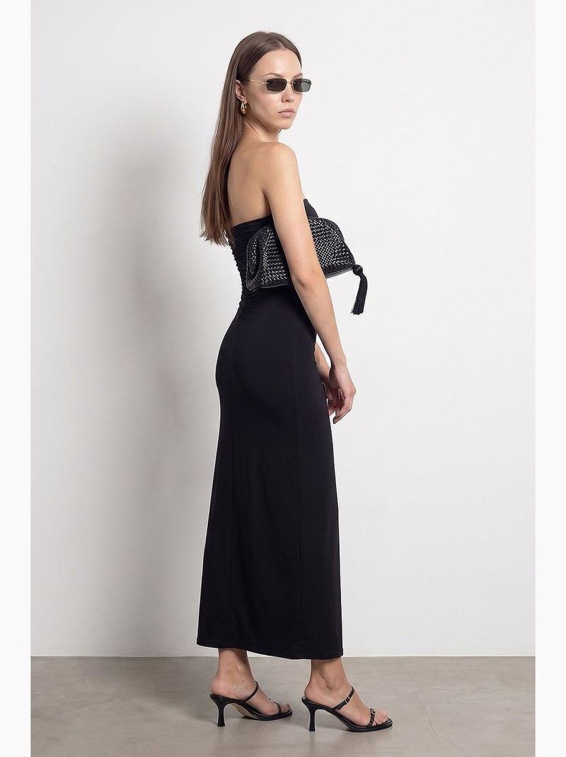 Robe longue moulante sans bretelles avec fente dilvin Noir - Kiabi