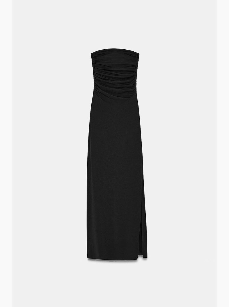 Robe longue moulante sans bretelles avec fente dilvin Noir - Kiabi