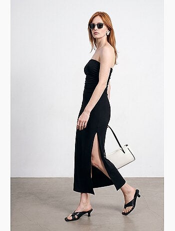 Robe longue moulante sans bretelles avec fente dilvin