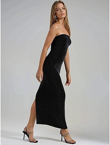 Robe longue moulante sans bretelles brillante busem