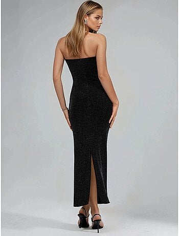 Robe longue moulante sans bretelles brillante busem