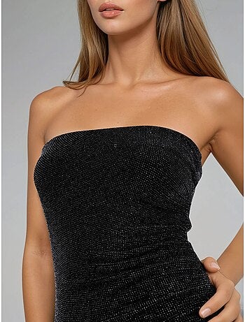 Robe longue moulante sans bretelles brillante busem