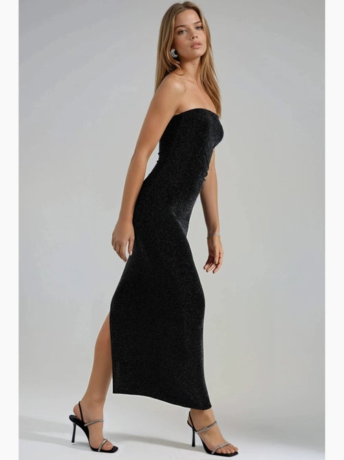 Robe longue moulante sans bretelles brillante busem - Kiabi Robe longue moulante sans bretelles brillante busem - Kiabi